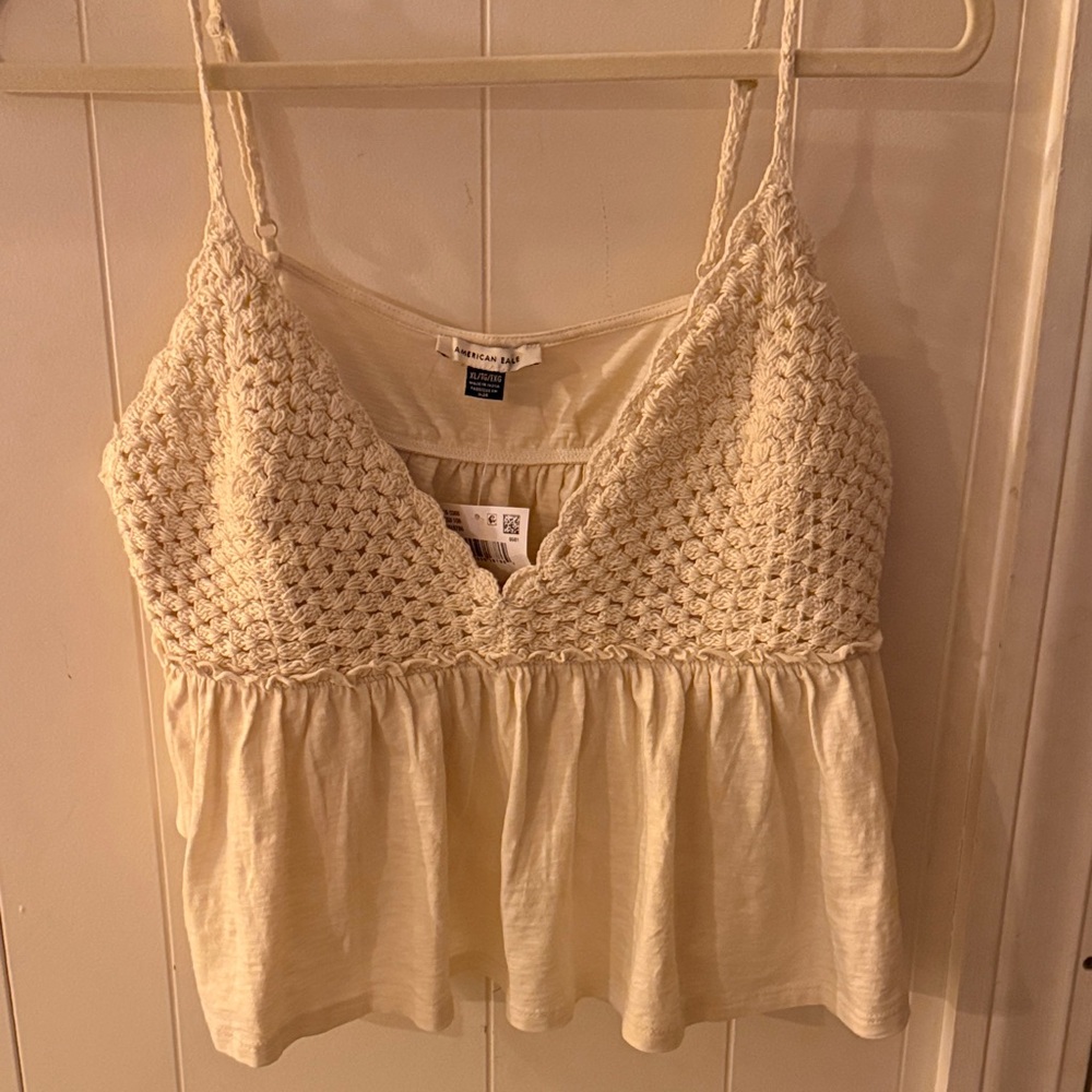 American Eagle Outfitters Beige Crochet Tank